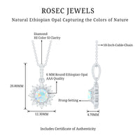 Natural 0.8 Ethiopian Opal Flower Necklace with Diamond Halo
