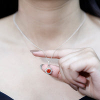 Round Fire Opal and Diamond Halo Pendant Necklace