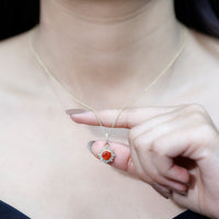 Round Fire Opal and Diamond Halo Pendant Necklace