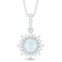 6MM Round Moonstone Halo Pendant with Diamond Bail