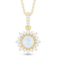 6MM Round Moonstone Halo Pendant with Diamond Bail