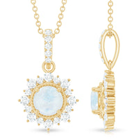 6MM Round Moonstone Halo Pendant with Diamond Bail