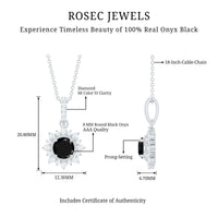 Natural 2 Carat Black Onyx Pendant Necklace with Diamond Halo