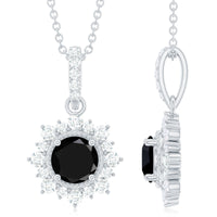Natural 2 Carat Black Onyx Pendant Necklace with Diamond Halo