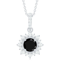 Round Black Spinel Halo Pendant with Diamond Accent Bail