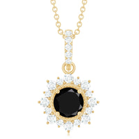 Round Black Spinel Halo Pendant with Diamond Accent Bail