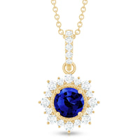 1 Carat Round Lab Grown Blue Sapphire Halo Necklace with Diamond