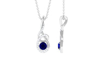 Real 1 Carat Blue Sapphire Twisted Pendant Necklace with Diamond