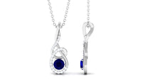 Real 1 Carat Blue Sapphire Twisted Pendant Necklace with Diamond