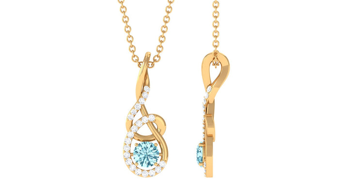 Natural 0.8 carat aquamarine twisted pendant necklace with diamond accent, featuring Rosec Jewels' elegant jewelry design.