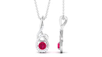 Designer Round Ruby and Diamond Twisted Drop Pendant