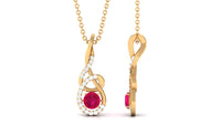 Designer Round Ruby and Diamond Twisted Drop Pendant
