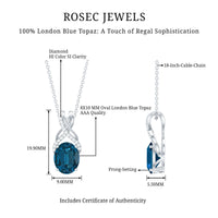 2.5 Carat Oval London Blue Topaz Solitaire Necklace with Diamond Twisted Bail