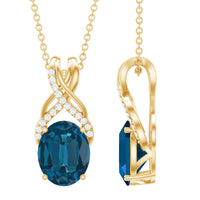 2.5 Carat Oval London Blue Topaz Solitaire Necklace with Diamond Twisted Bail