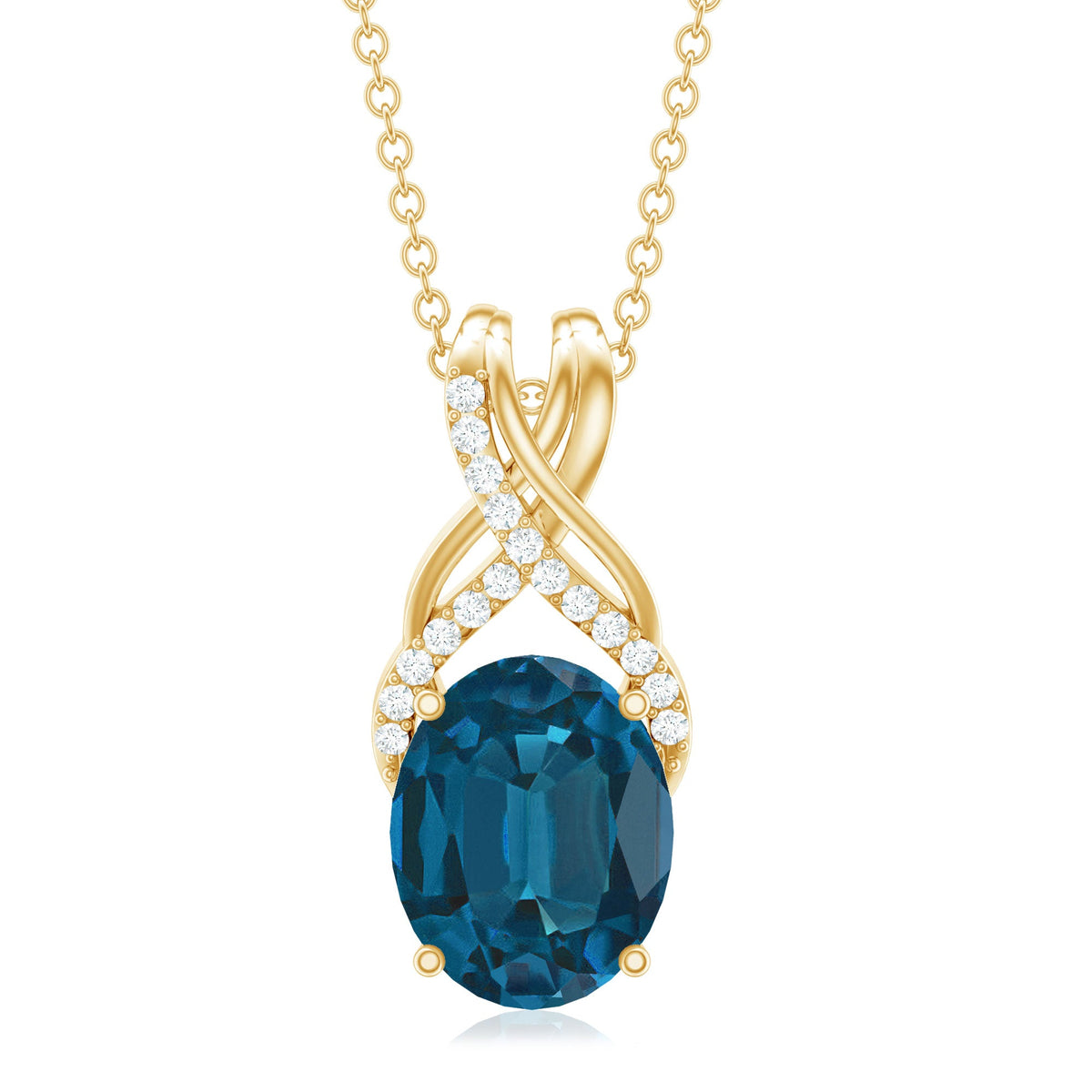 2.5 Carat Oval London Blue Topaz Solitaire Necklace with Diamond Twisted Bail