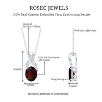 3.6 Carat Oval Shape Garnet Solitaire Twisted Bail Pendant Necklace with Diamond