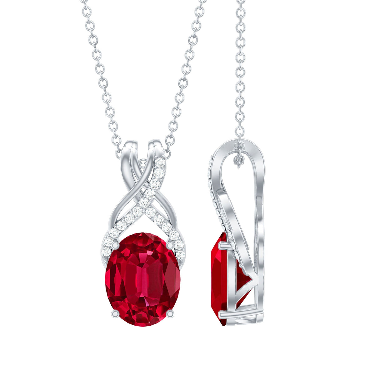 4 Carat Oval Lab Created Ruby Pendant with Diamond Bail