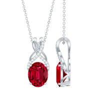 4 Carat Oval Lab Created Ruby Pendant with Diamond Bail