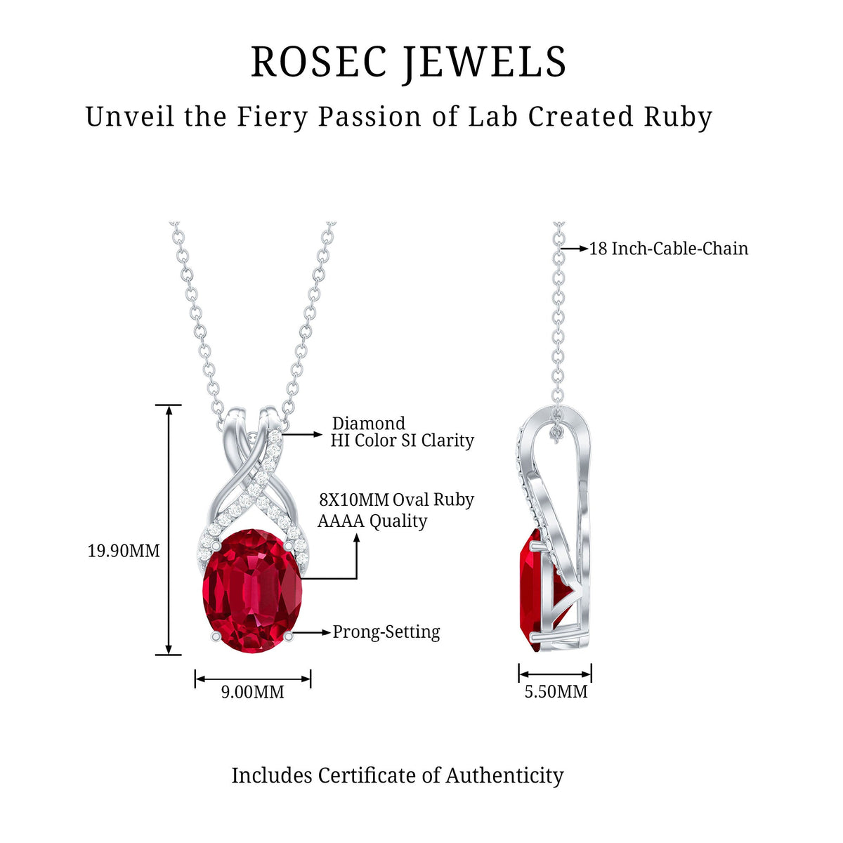 4 Carat Oval Lab Created Ruby Pendant with Diamond Bail
