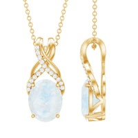 Real 0.6 Carat Oval Shape Moonstone Necklace with Diamond Twisted Bail