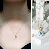 Real 0.6 Carat Oval Shape Moonstone Necklace with Diamond Twisted Bail
