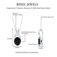 Natural 2.5 Carat Oval Black Onyx Pendant Necklace with Diamond