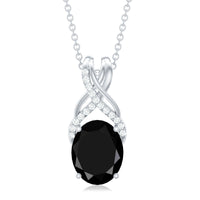 Natural 2.5 Carat Oval Black Onyx Pendant Necklace with Diamond