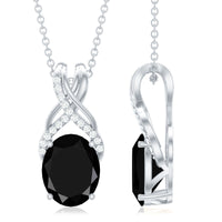 Natural 2.5 Carat Oval Black Onyx Pendant Necklace with Diamond