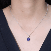 4 Carat Oval Lab Created Blue Sapphire Necklace with Diamond Twisted Bail