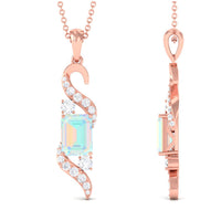 Contemporary 2 Carat Emerald Cut Ethiopian Opal Pendant Necklace with Diamond
