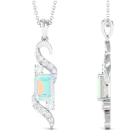 Contemporary 2 Carat Emerald Cut Ethiopian Opal Pendant Necklace with Diamond