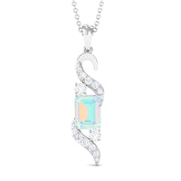 Contemporary 2 Carat Emerald Cut Ethiopian Opal Pendant Necklace with Diamond