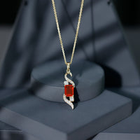 1 Carat Emerald Cut Fire Opal Designer Pendant with Diamond
