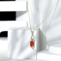 1 Carat Emerald Cut Fire Opal Designer Pendant with Diamond