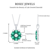 1.6 Carat Heart Shape Lab Created Emerald and Diamond Flower Pendant