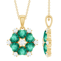 1.6 Carat Heart Shape Lab Created Emerald and Diamond Flower Pendant