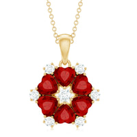 2.7 Carat Heart Shape Lab Created Ruby and Diamond Flower Necklace