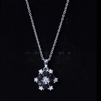 Natural Heart Shape Black Spinel Flower Pendant Necklace with Diamond