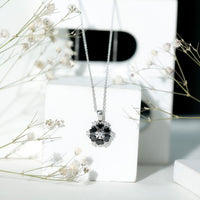 Natural Heart Shape Black Spinel Flower Pendant Necklace with Diamond