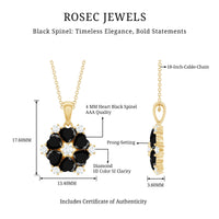 Natural Heart Shape Black Spinel Flower Pendant Necklace with Diamond