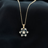Natural Heart Shape Black Spinel Flower Pendant Necklace with Diamond