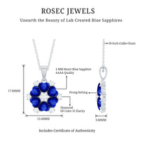 2 Carat Lab Grown Blue Sapphire Heart Pendant Necklace