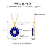 2 Carat Lab Grown Blue Sapphire Heart Pendant Necklace