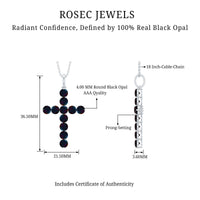Natural Black Opal Cross Pendant Necklace in Silver