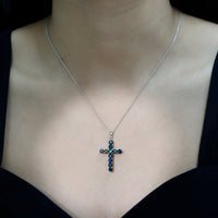 Natural Black Opal Cross Pendant Necklace in Silver