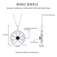 Natural Black Opal Flower Pendant Necklace for Women