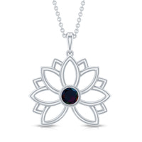 Natural Black Opal Flower Pendant Necklace for Women