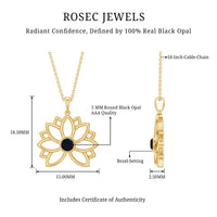 Natural Black Opal Flower Pendant Necklace for Women
