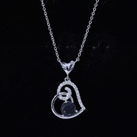 Genuine Black Opal and Moissanite Heart Drop Necklace