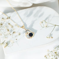 Genuine Black Opal and Moissanite Heart Drop Necklace